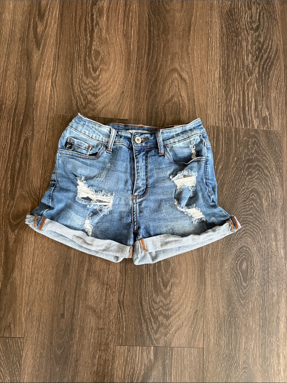 KanCan Light Blue Distressed Rolled Cuff Denim Shorts